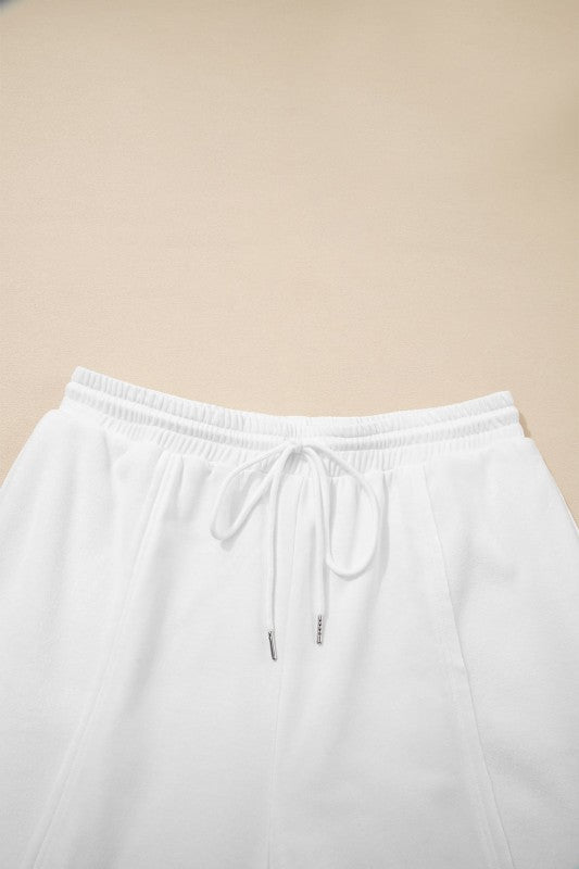 Plus Size Solid Raw Seam Top and Drawstring Pants