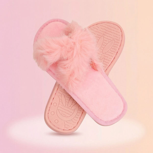 Fur Slippers Medium Size Pink Stylish Lounge Footwear