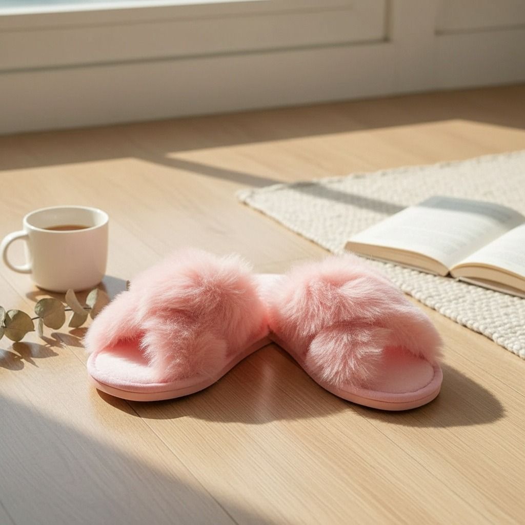 Fur Slippers Medium Size Pink Stylish Lounge Footwear