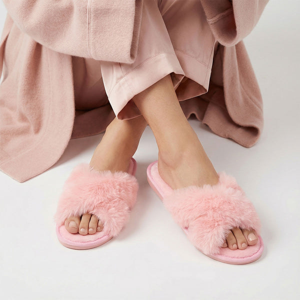 Fur Slippers Medium Size Pink Stylish Lounge Footwear